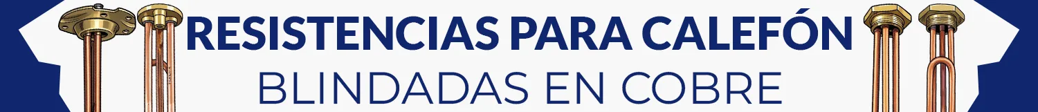 Resistencias blindadas de cobre para calefón eléctrico James, Thompson, Sirium y Bronx. Para calefones con resistencias blindadas de bronce con rosca o con platina james.