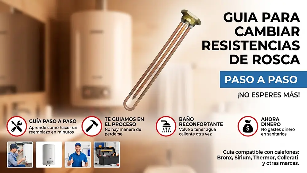 Cómo cambiar la resistencia de un calefón Bronx, Sirium, Collerati o Thermor. Llave de rosca hexagonal para alquiler o venta.
